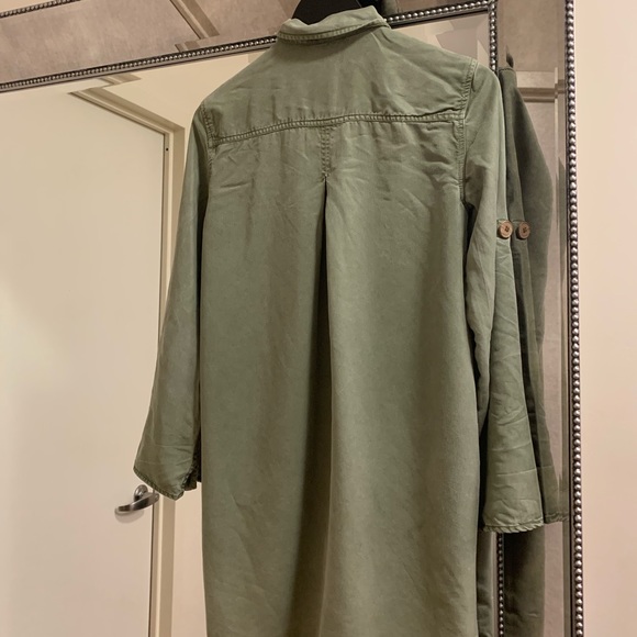 Mango Army Green Button Down Shirt Dress - Picture 2 of 8
